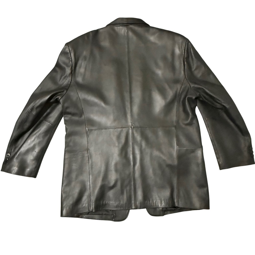 J Ferrar Mens Black Genuine Leather Blazer Jacket 3 Button Lined - Picture 8 of 8